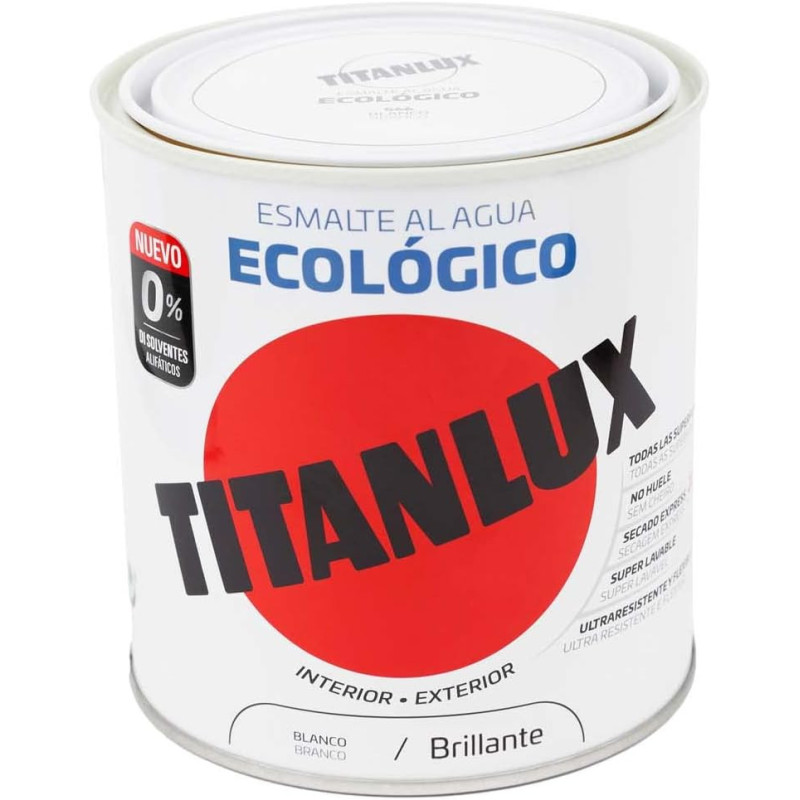 Pintura Esmalte Ecologico Blanco Brillo 750 ml. Titanlux