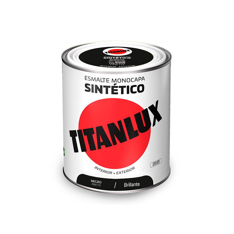 Pintura Esmalte sintetico Negro Brillo 750 ml.Titanlux