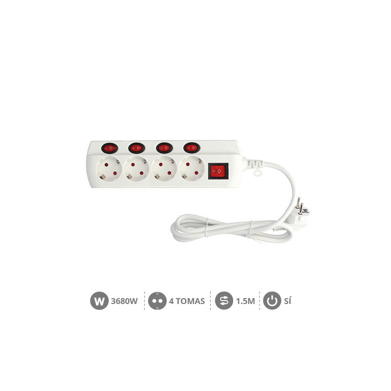 Alargadera Base 4 Con Multiple Interruptor Cable 1,5m