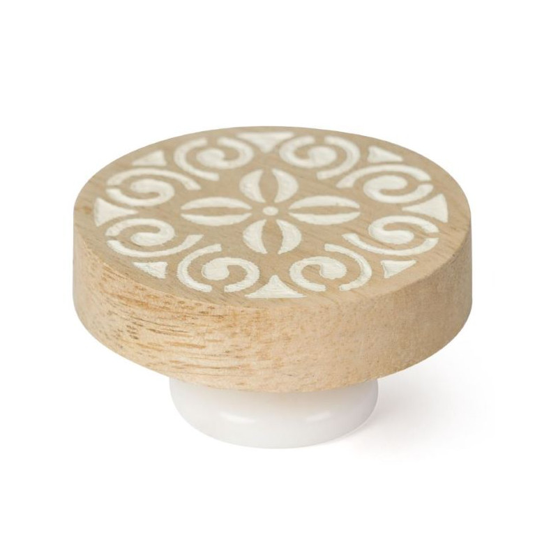 Pomo Madera Tallado Blanco 40mm cod. 433MB