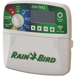 Programador de riego RAIN BIRD de 6 estaciones ESP-TM2 230V para uso interior.