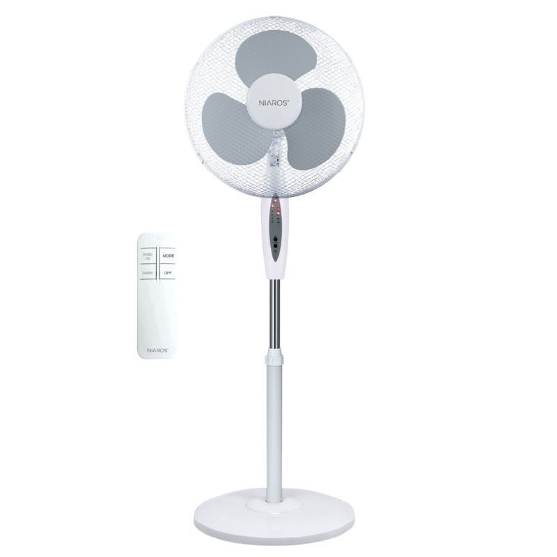 Ventilador Pie Riesi 45W Blanco Con Mando y Temporizador
