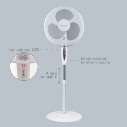 Ventilador Pie Riesi 45W Blanco Con Mando y Temporizador